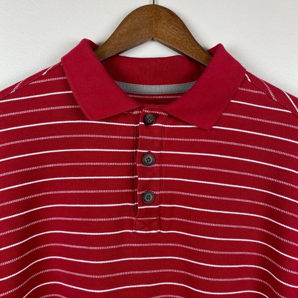 Duluth Trading Company Polo Shirt Large Mens Red Stripe Short Sleeve Longtail L - Picture 2 of 8